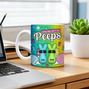 Custom Name Chilling With My Bunny Easter Accent Mug - Personalized Mug For Easter
