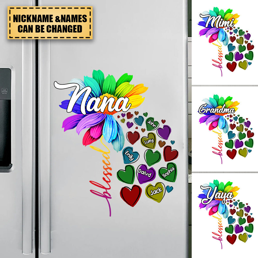 Personalized Blessed Nana grandma With Grandkids Rainbow Flower Decal