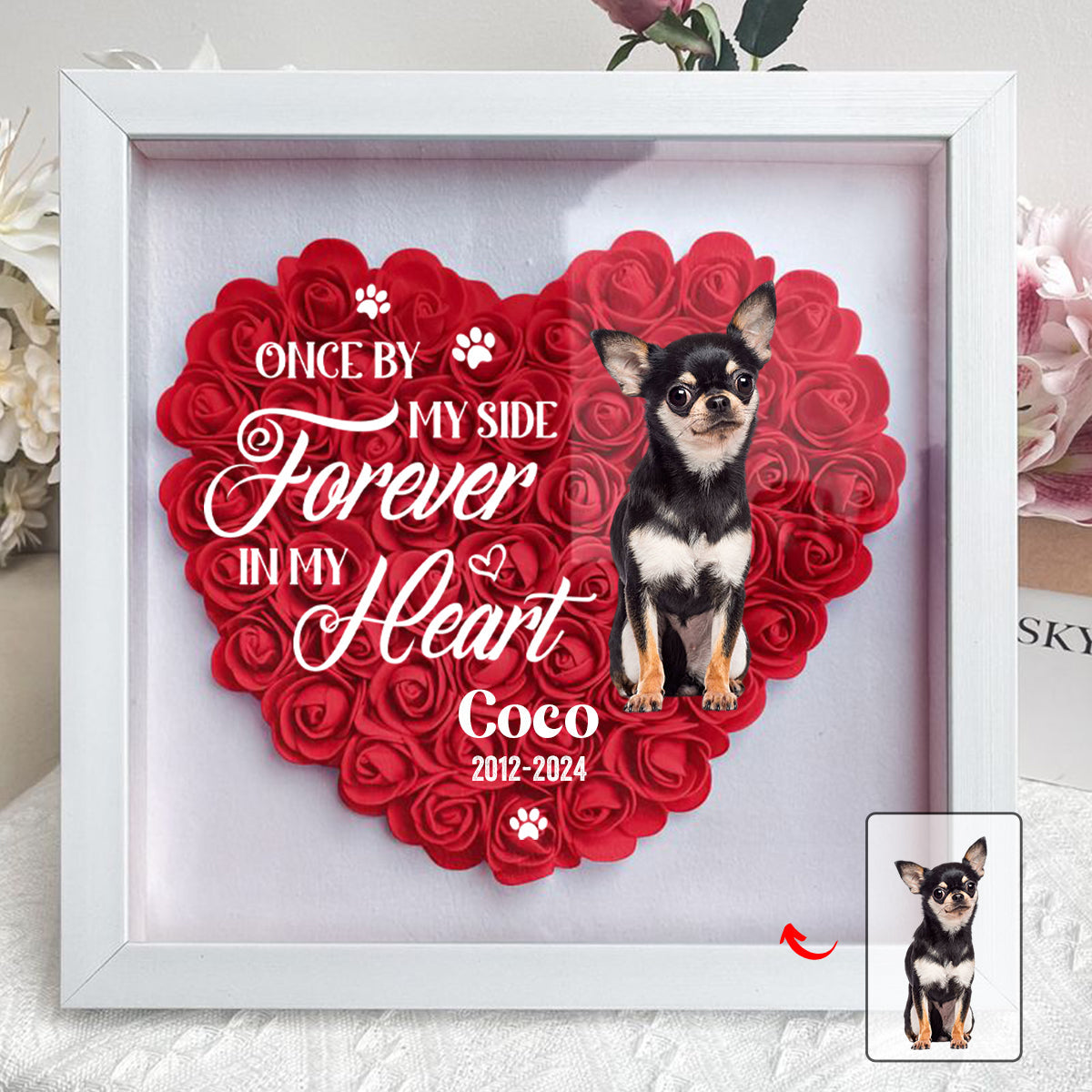 Personalized Dog Memorial Gifts for Loss of Dog Flower Shadow Box