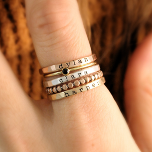 Personalized Mixed Metal Stackable Name Birthstone Ring Gifts