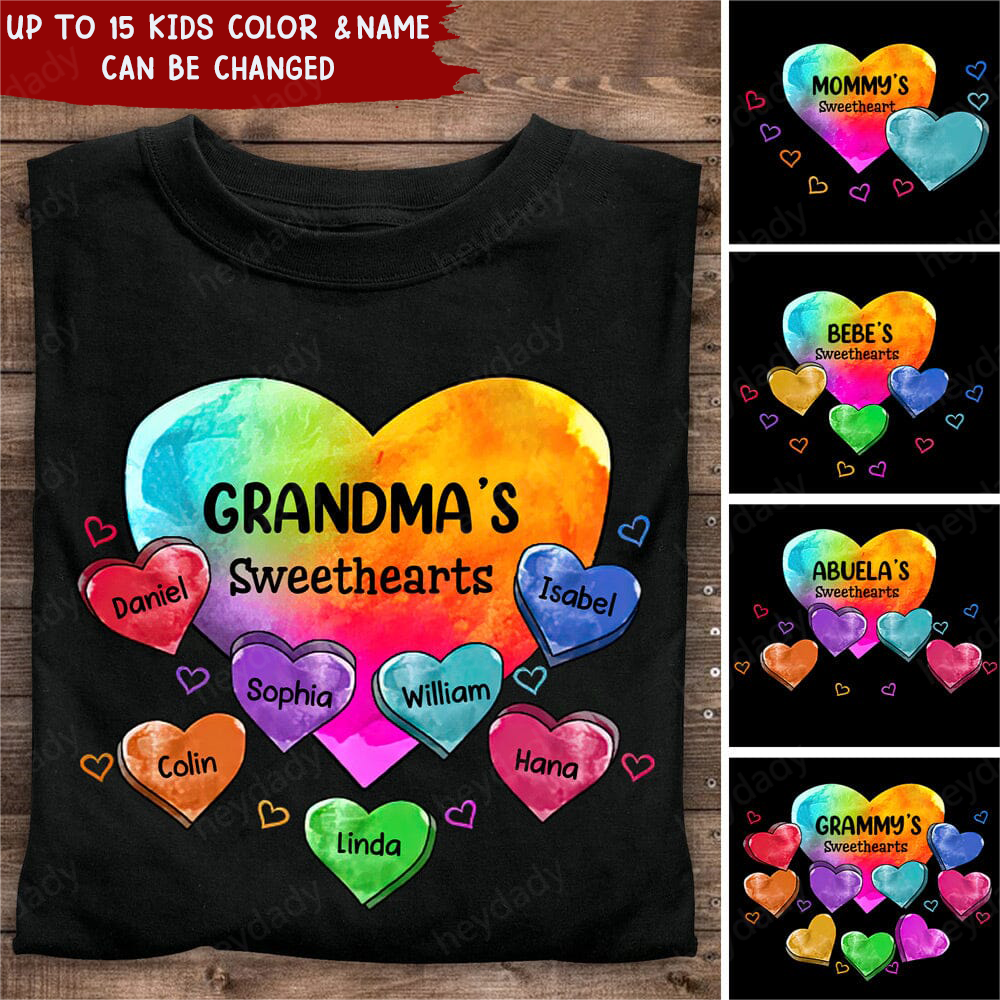 Personalized Colorful Heart Grandma Auntie Mom Sweet Heart Kids T-shirt