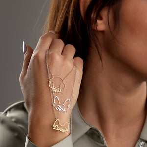 Personalized Dog Name and Dog Ears Necklace