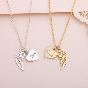 Heart Name Necklace with Wings Personalized Memorial Angel Wing Necklace