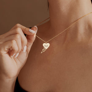Heart Name Necklace with Wings Personalized Memorial Angel Wing Necklace