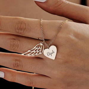 Heart Name Necklace with Wings Personalized Memorial Angel Wing Necklace