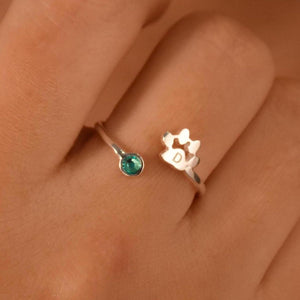 Personalized Engraved Paw Birthstone Ring Gift for Pet Lovers