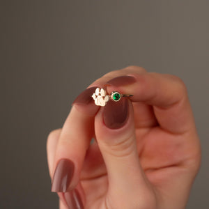 Personalized Engraved Paw Birthstone Ring Gift for Pet Lovers