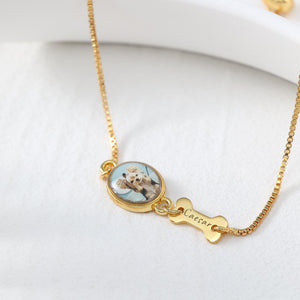 Personalized Dog Photo Bracelet, Custom Name Engraving & Pet Memorial Charm Jewelry