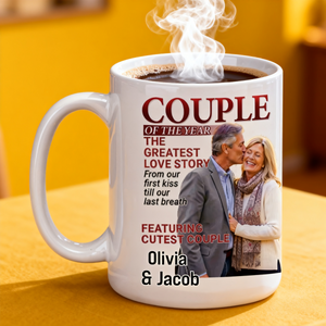 Personalized Photo Magazine Couple Mug Gifts For Husband And Wife, Him And Her - Love Grows Louder With You