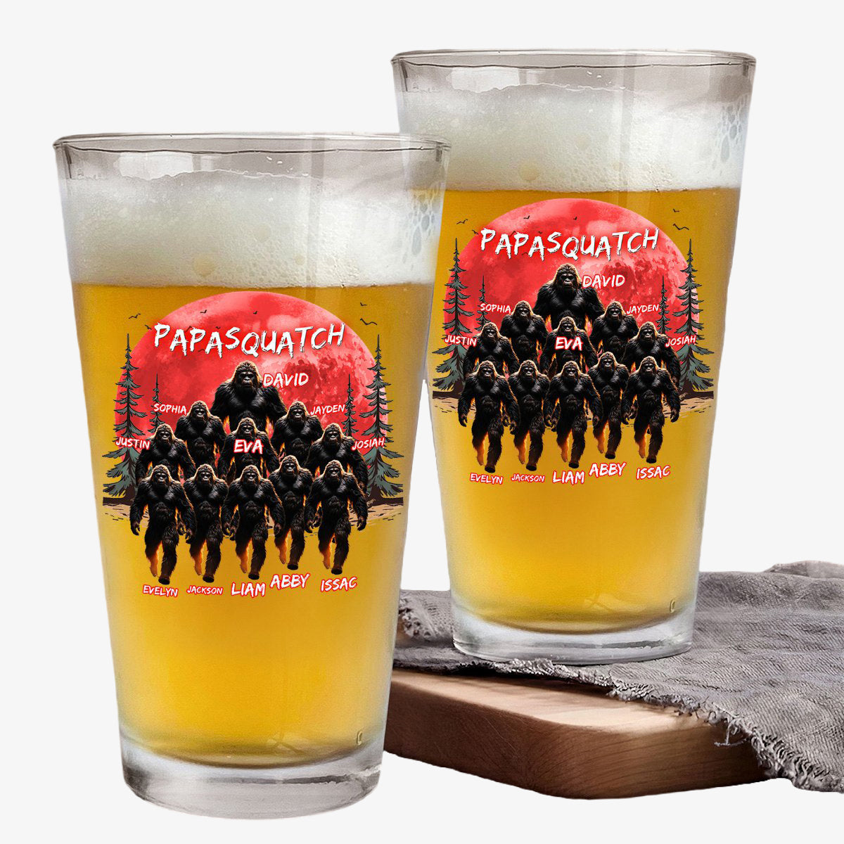 Personalized Grandpa Dad Squatch Beer Glass