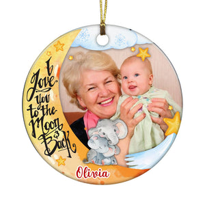 Personalized Grandchildren I Love You To The Moon Elephant Photo Circle Ornament