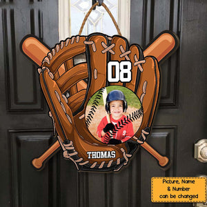 Personalized Gift For Grandson For Baseball Boy Upload Photo Wood Sign