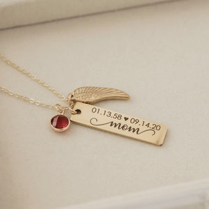 Personalized Necklace Birthstone Memorial Wing Necklace