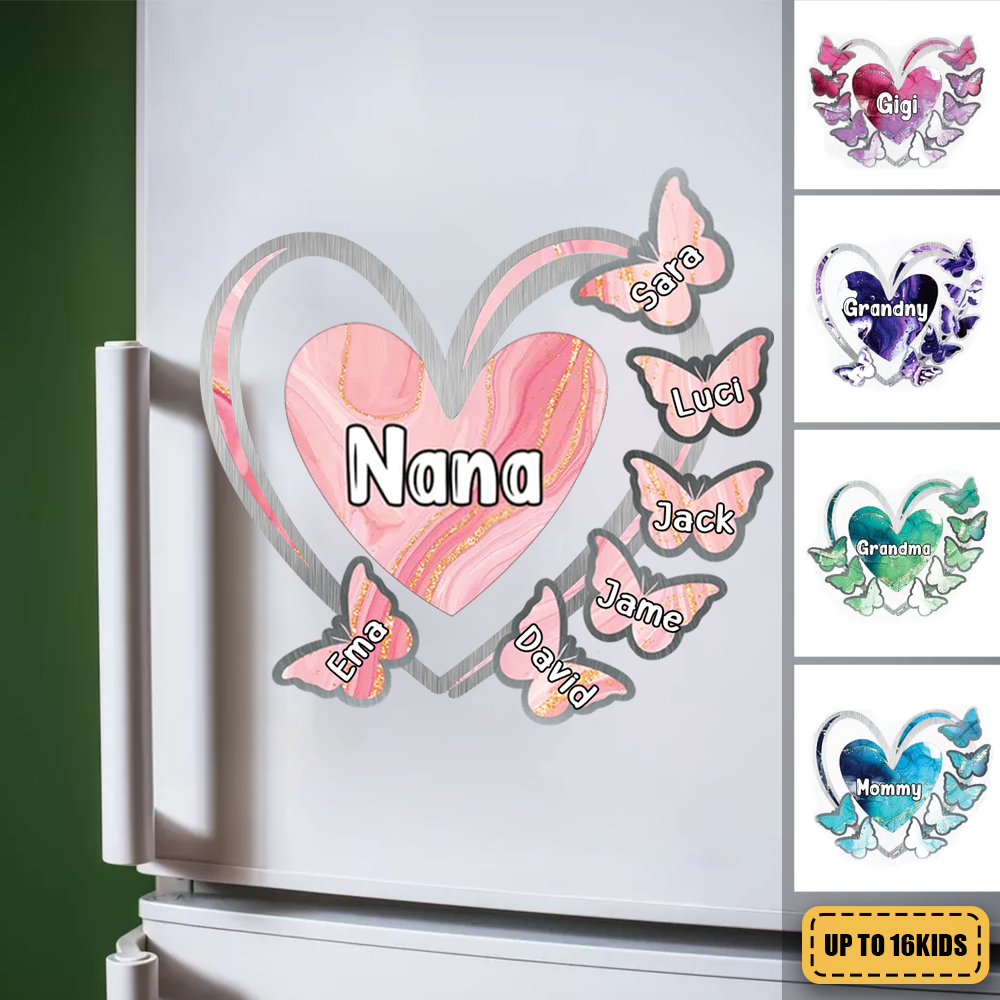 Grandma, Mom, Nana Heart Butterfly Kids - Personalized Decal