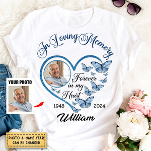 Personalized In Loving Memory Sparkling Heart Memorial Butterflies Pure cotton T-shirt