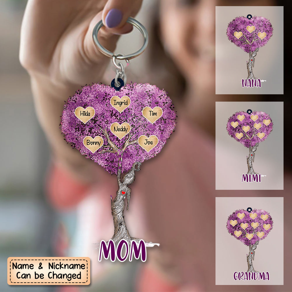 Personalized Grandma/Mom Kids Purple Heart Tree Acrylic Keychain