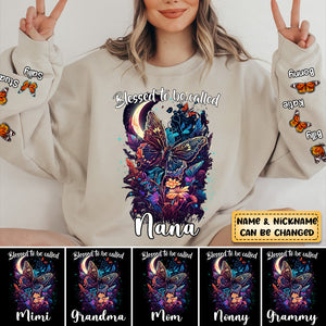 Sparkling Butterfly Blessed To Be Called Grandma Mom Kids Personalized Sweatshirt