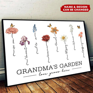 Personalized Grandma‘s Garden Love Grows Here Beautiful Birth Month Flower Poster