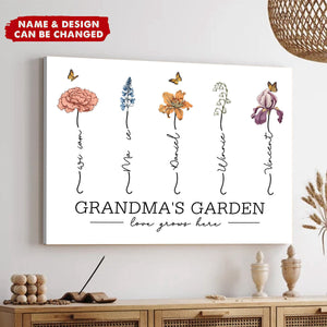 Personalized Grandma‘s Garden Love Grows Here Beautiful Birth Month Flower Poster