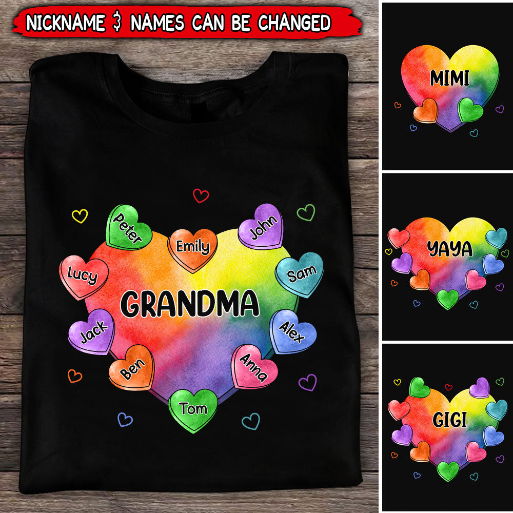 Colorful Sweet Heart Grandma Auntie Mom Kids Personalized T-shirt