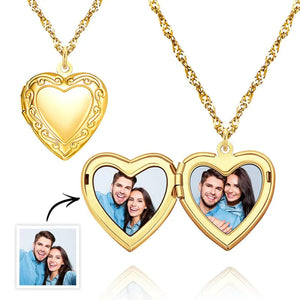 Personalized Photo Gold Vintage Heart Locket Necklace