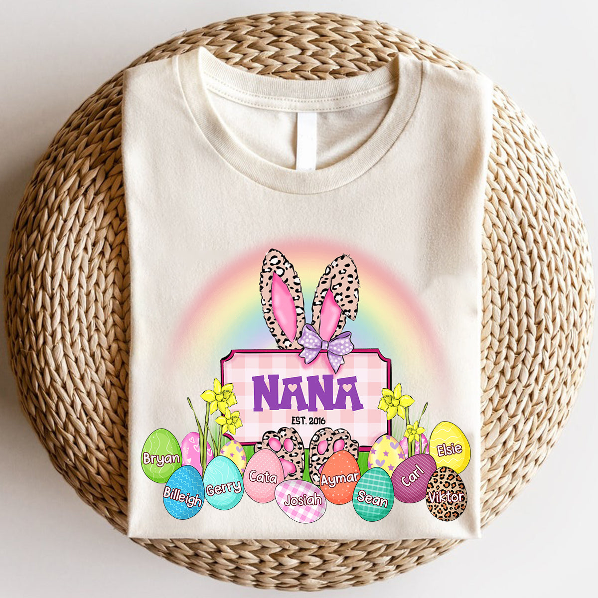 Personalized Grandma Easter Bunny Rainbow Eggs Pure Cotton T-Shirt