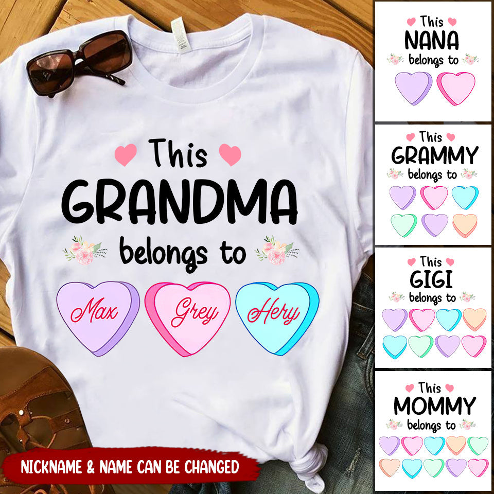 This Grandma Nana Mom Belongs To Grandkids Heart Personalized T-Shirt