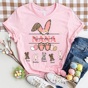Personalized Grandma Easter Bunny Leopard Print Pure Cotton T-Shirt