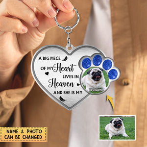 Personalized A Big Piece Of My Heart Lives In Heaven Memorial Heart Acrylic Keychain