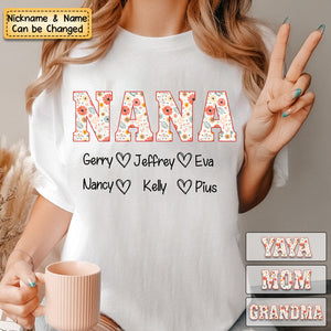 Personalized Grandma/Mom Floral Pure Cotton T-Shirt