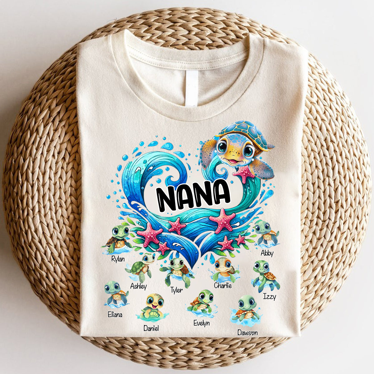 Sea Turtle Grandma With Cute Grandkids Personalized Pure Cotton T-Shirt