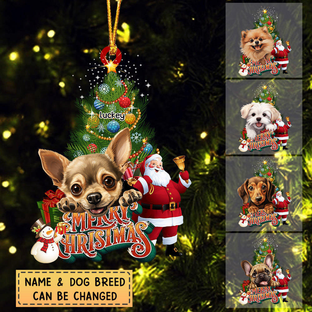 Personalized Merry Christmas Tree Cute Dog Acrylic Ornament