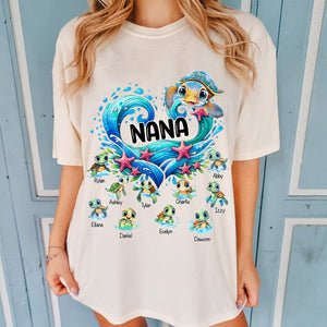 Sea Turtle Grandma With Cute Grandkids Personalized Pure Cotton T-Shirt