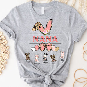 Personalized Grandma Easter Bunny Leopard Print Pure Cotton T-Shirt