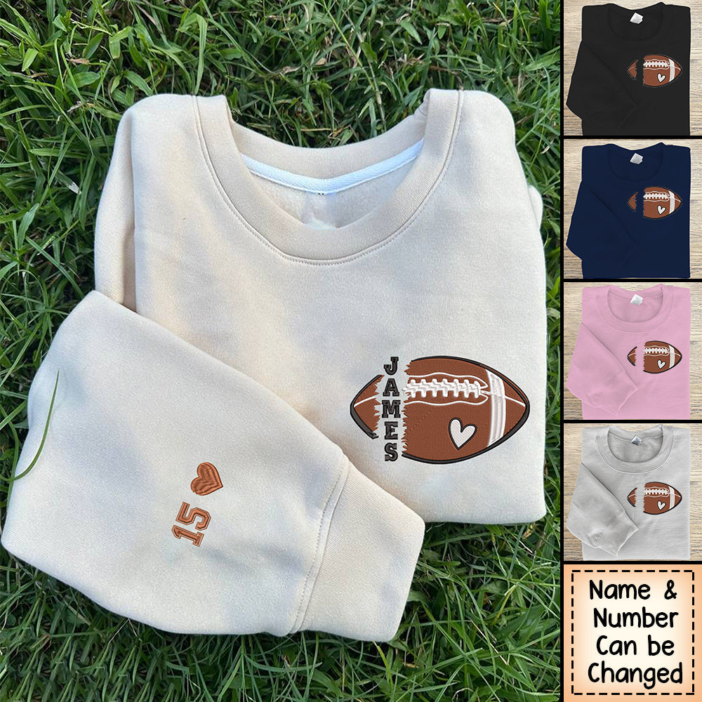 Personalized American Football Name And Number On Sleeve Embroidered Sweatshirt