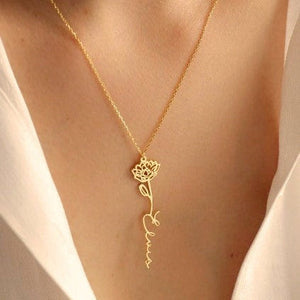 Custom Name Necklace with Birth Flower | Dainty Personalized Minimalist Jewelry