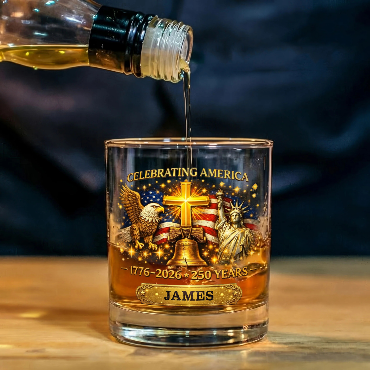 Celebrating America 1776-2026 250 Years Theme Personalized Whiskey Glass