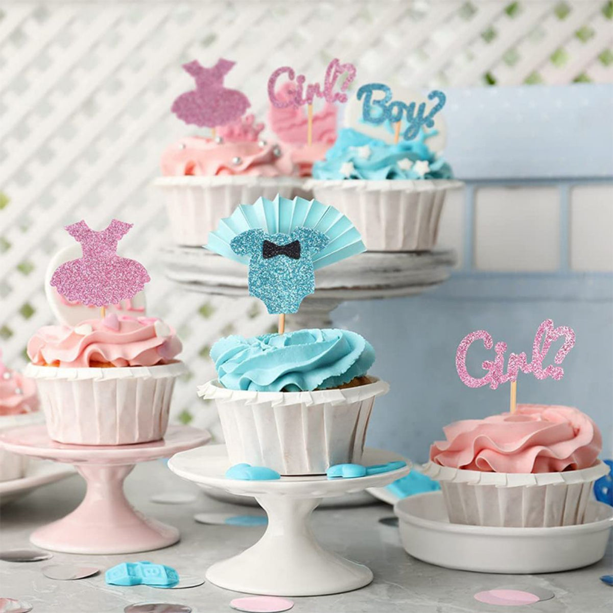 12Pcs Gender Reveal Cupcake Toppers