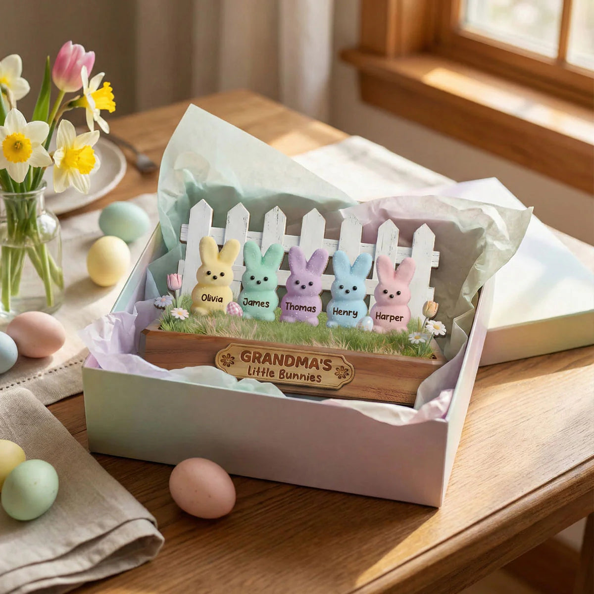 Easter Grandma Little Bunnies - Personalized Wooden Plaque - Easter Gift For Grandma