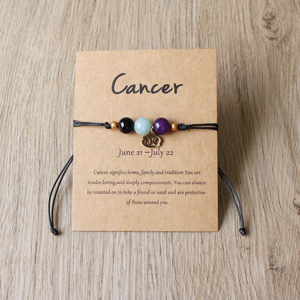 Natural Stone Hand Woven Bracelet With Twelve Constellations Paper Card