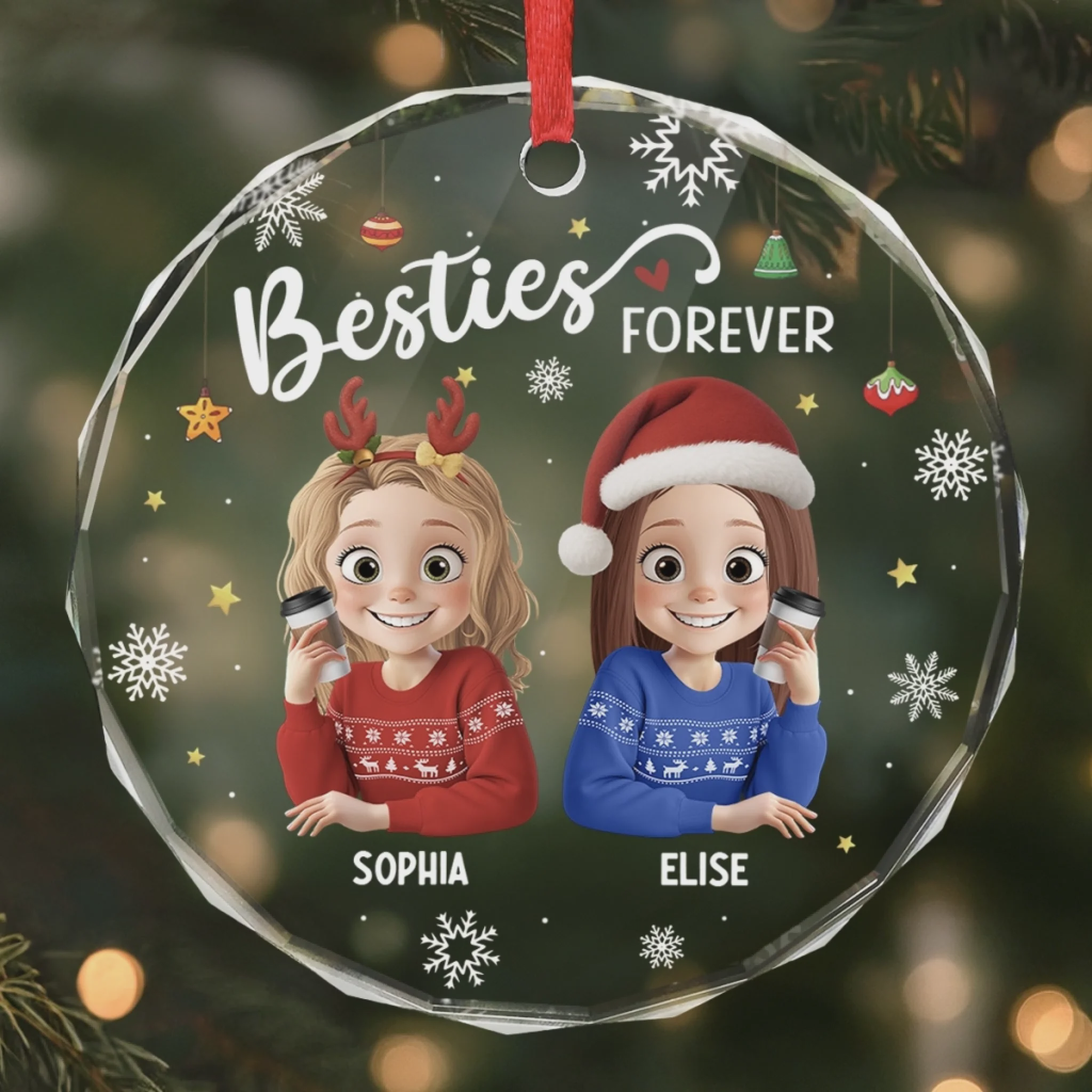 Custom Circle Glass Ornament - Personalized Christmas Best Friend Birthday Gifts