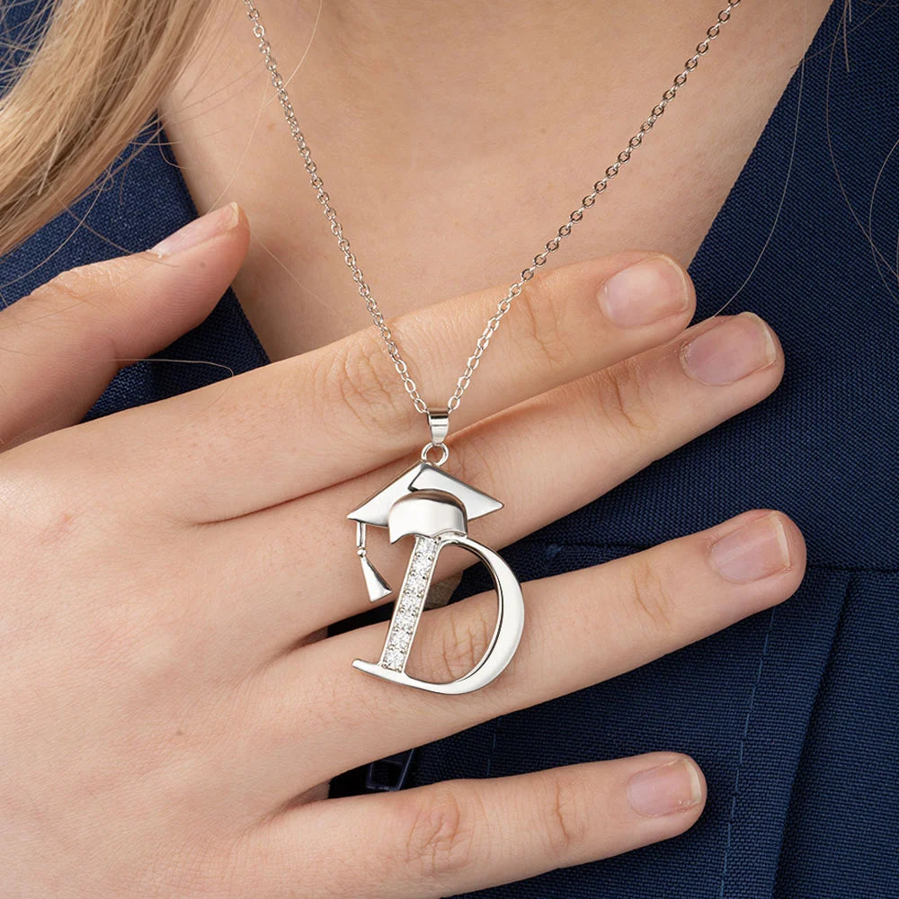 Dainty Graduation Cap Zircon Initial Necklace Gift for Her/Girlfriend/Daughter