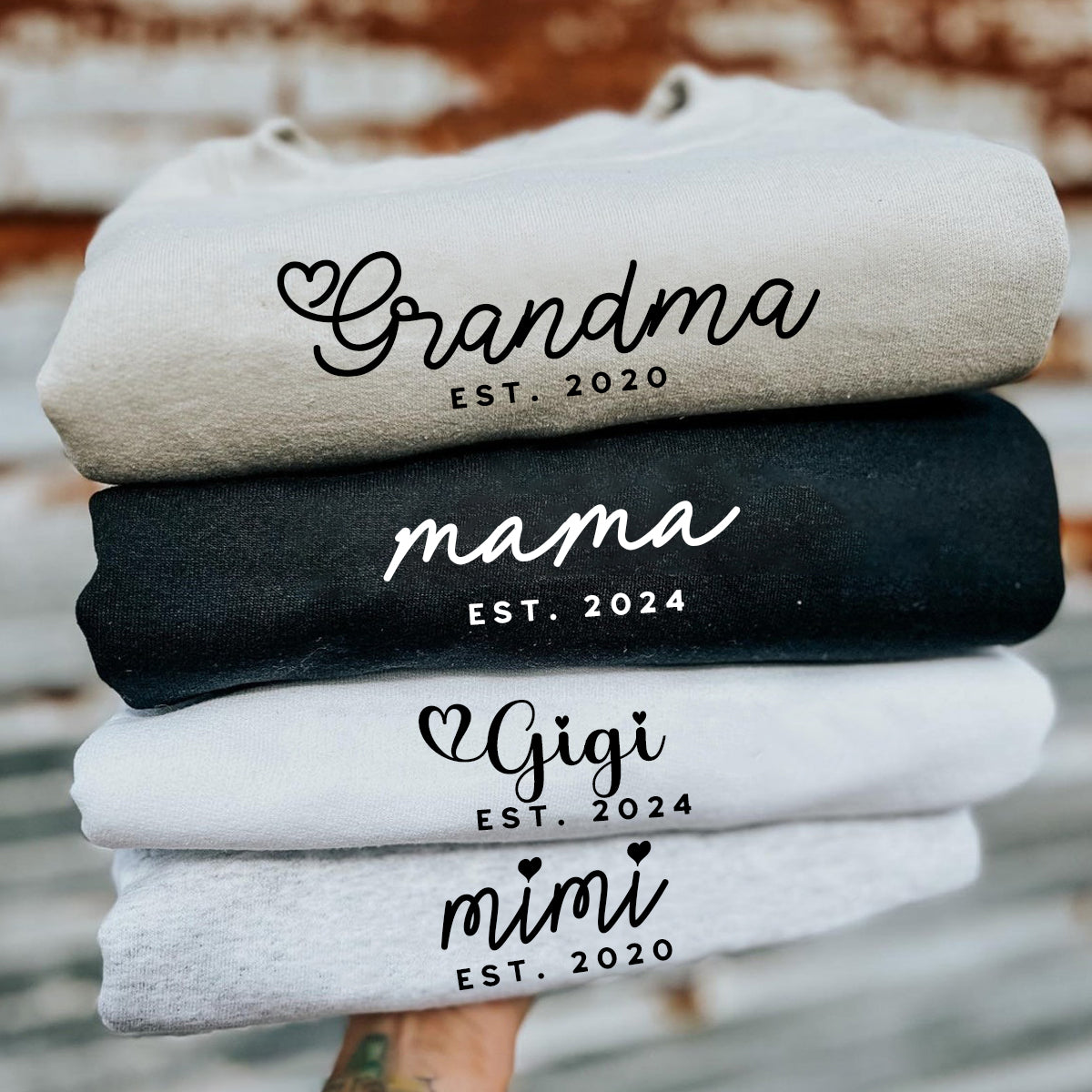 Personalized Mama Est Heart Sweatshirt with Kid Names on Sleeve