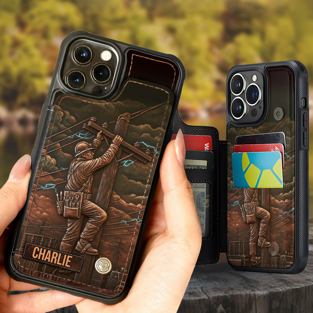 Strongest Lineman - Custom Name Personalized Flip Wallet Phone Case, Gift For Lineman