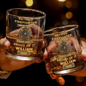 Retired Firefighter Courage Fire Honor Rescue Badge, Personalized Whiskey Glass, Gift For Retired Firefighters