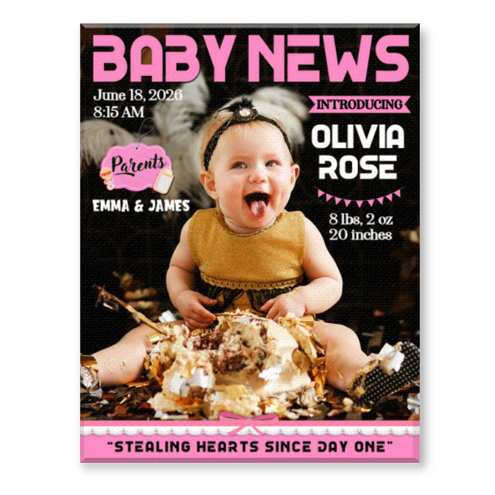 Personalized Baby News Magazine Cover Canvas, Birth Announcement Photo Gift, Personalized Newborn Wall Art