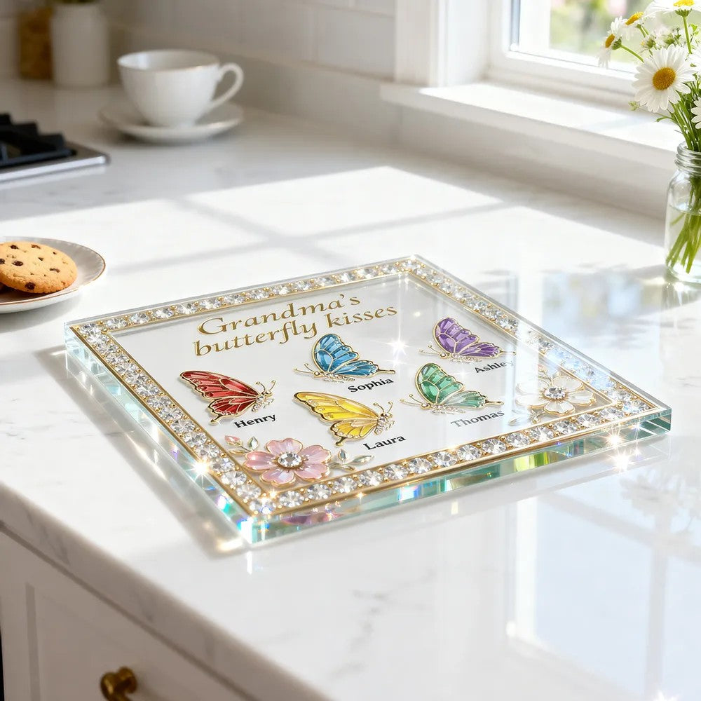 Grandma's Butterfly Kisses - Personalized Acrylic Block Plaque, Mother's Day Gift