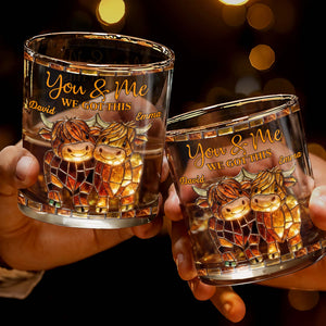 You & Me, We Got This Mosaic Cows Glass, Personalized Whiskey Glass, Gift For Couples