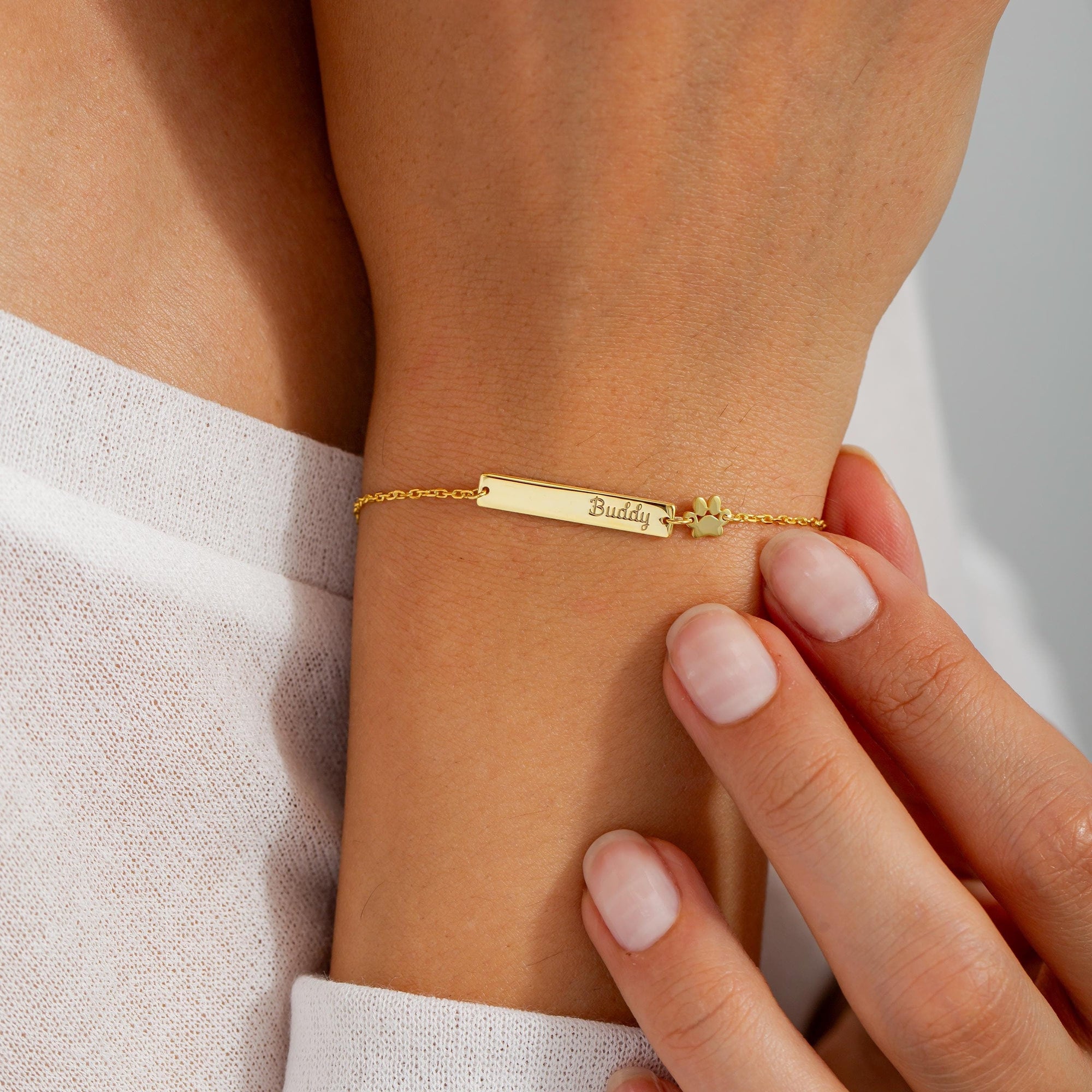 Engraved Name Paw Print Bracelet, Personalized Pet Memorial Bracelet