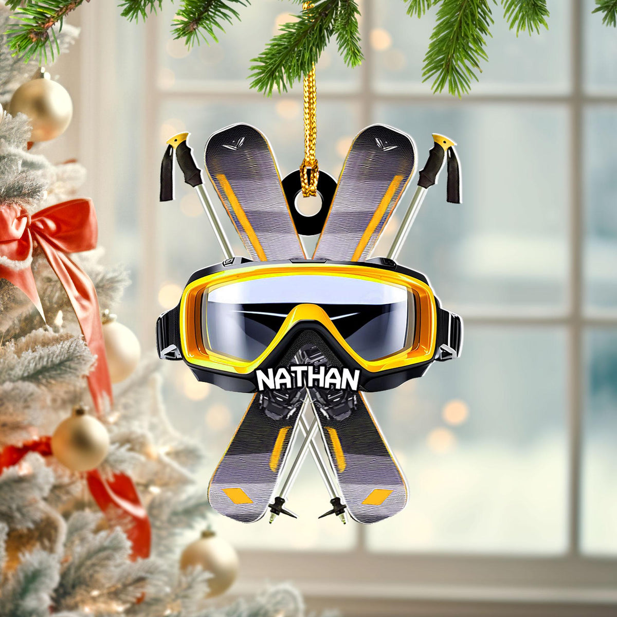 Personalized Skiing Christmas Ornament,Acrylic Engraved Gift